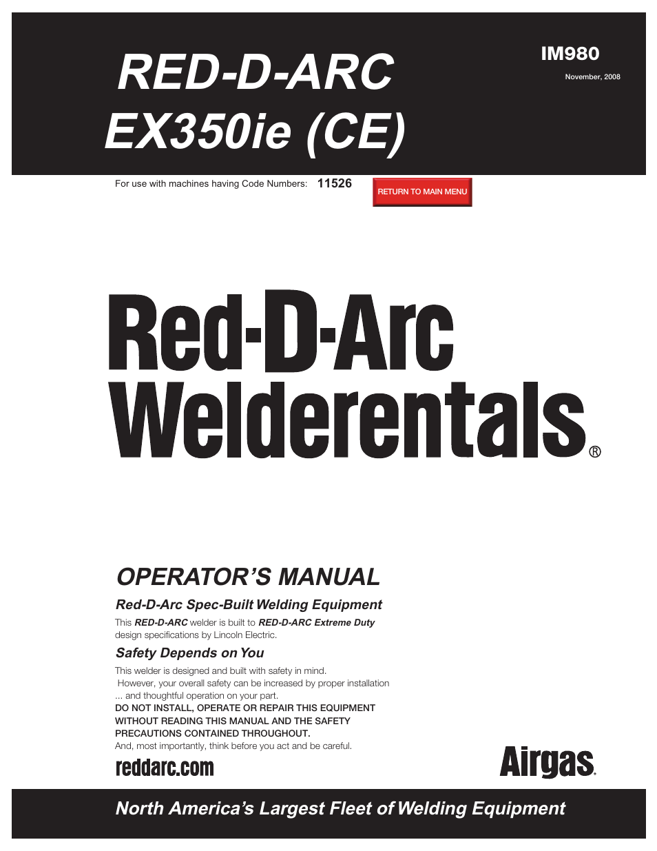 Lincoln Electric IM980 RED-D-ARC EX350ie (CE) User Manual | 36 pages