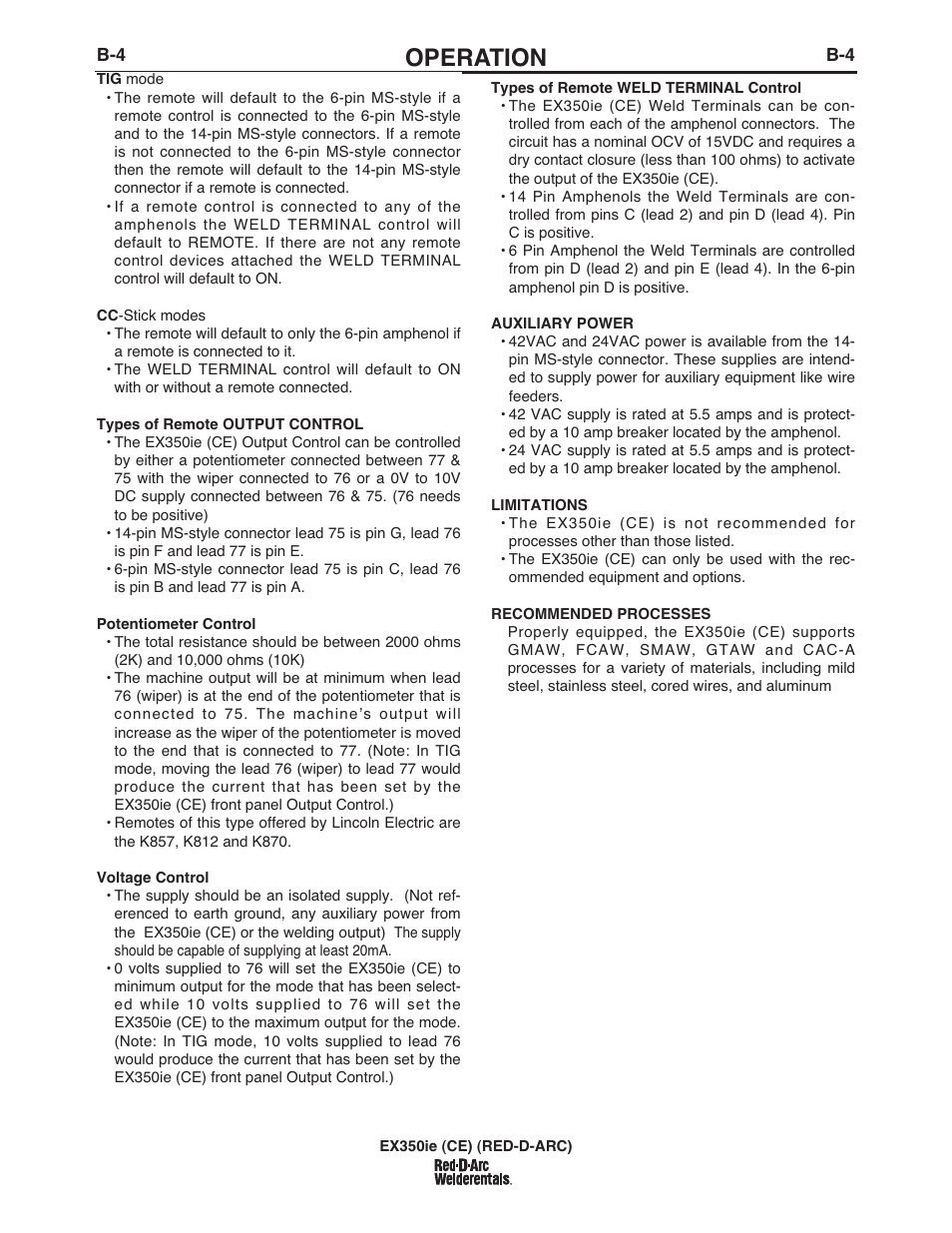 Operation | Lincoln Electric IM980 RED-D-ARC EX350ie (CE) User Manual | Page 17 / 36