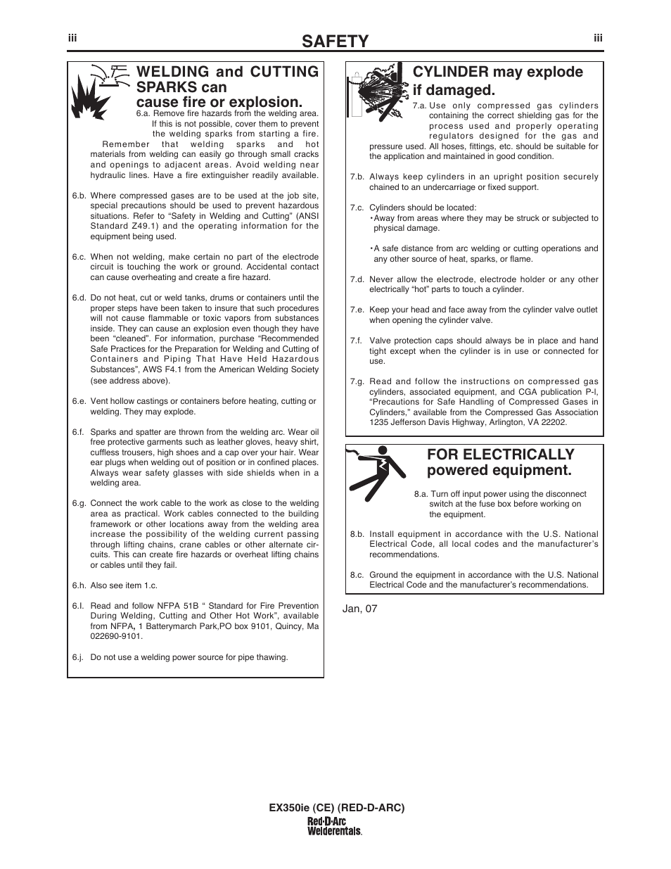 Safety, For electrically powered equipment, Cylinder may explode if damaged | Lincoln Electric IM980 RED-D-ARC EX350ie (CE) User Manual | Page 4 / 36