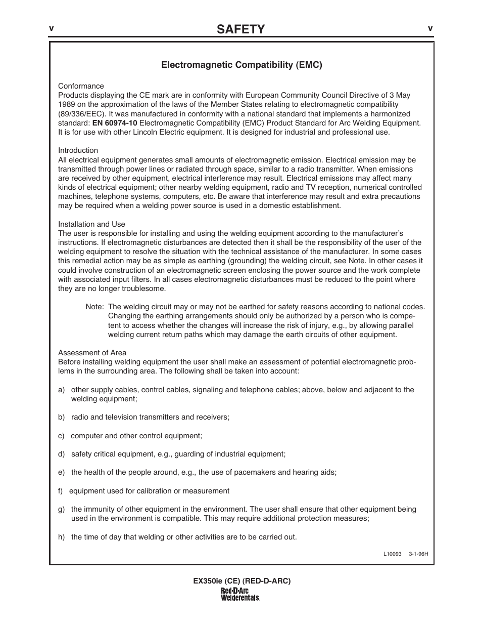 Safety | Lincoln Electric IM980 RED-D-ARC EX350ie (CE) User Manual | Page 6 / 36