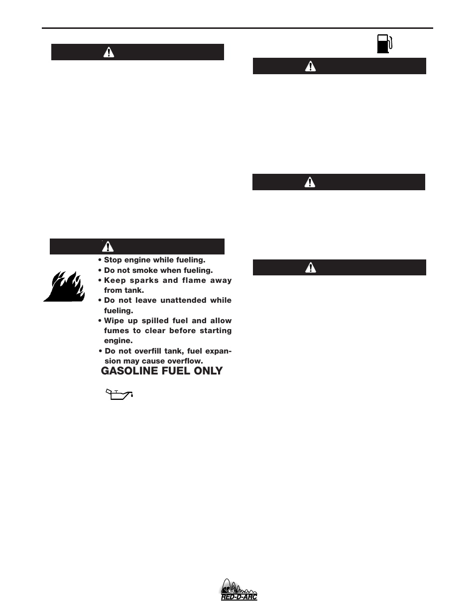 Installation, Warning, Warning caution | Gasoline fuel only | Lincoln Electric IM835 RED-D-ARC GX300 User Manual | Page 12 / 48