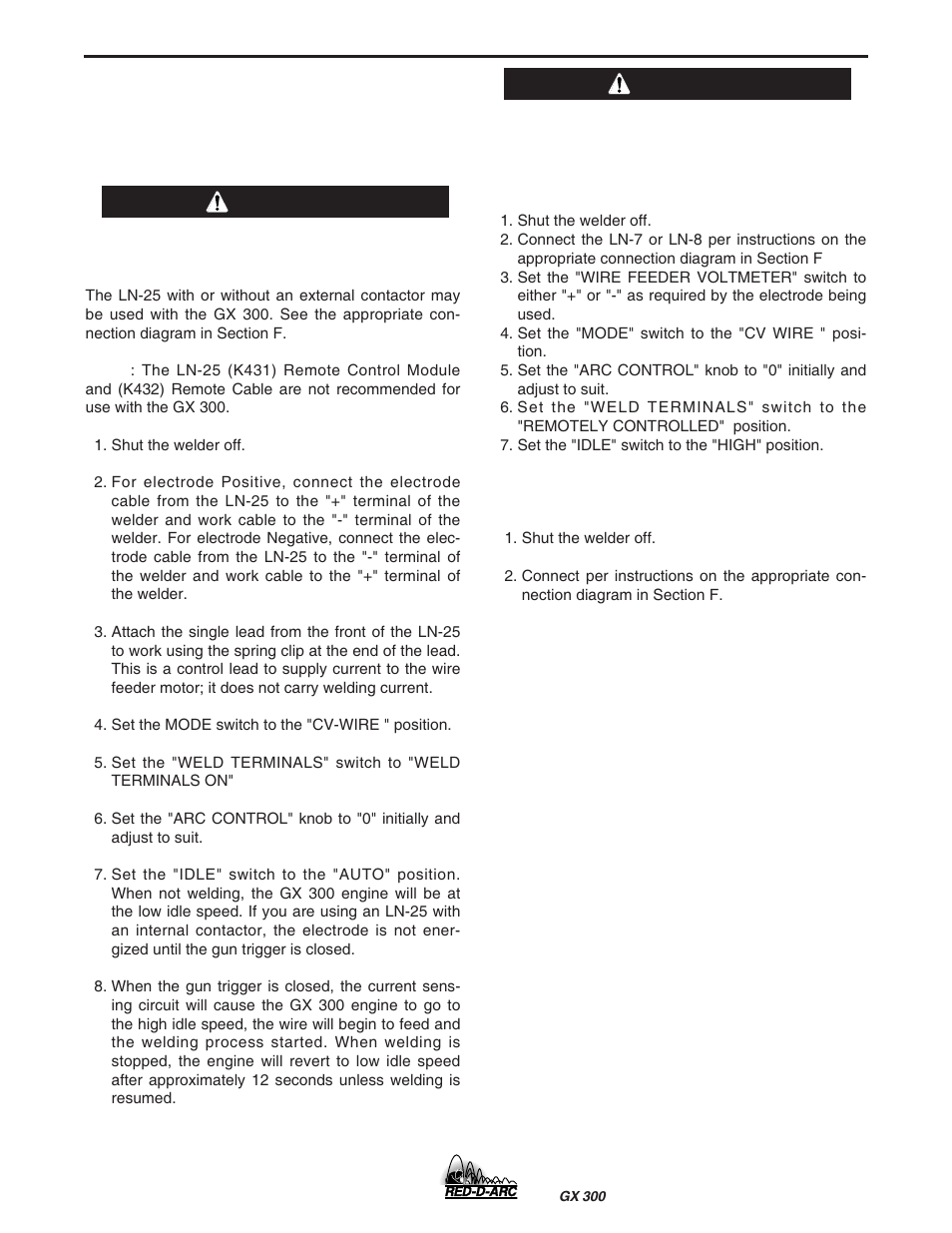 Installation, Warning caution | Lincoln Electric IM930 RED-D-ARC GX300 User Manual | Page 16 / 45