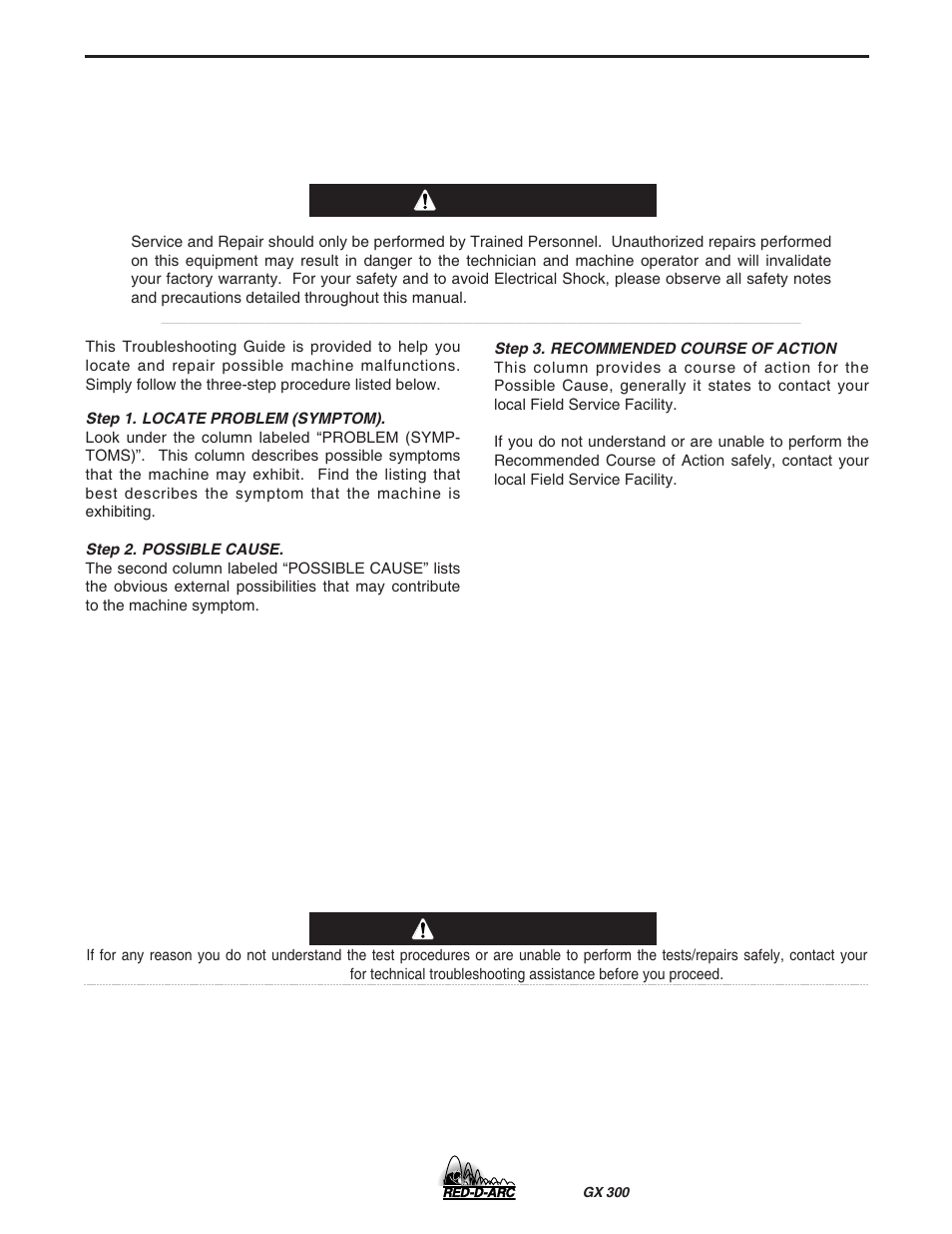 Troubleshooting, Caution, How to use troubleshooting guide | Warning | Lincoln Electric IM930 RED-D-ARC GX300 User Manual | Page 29 / 45