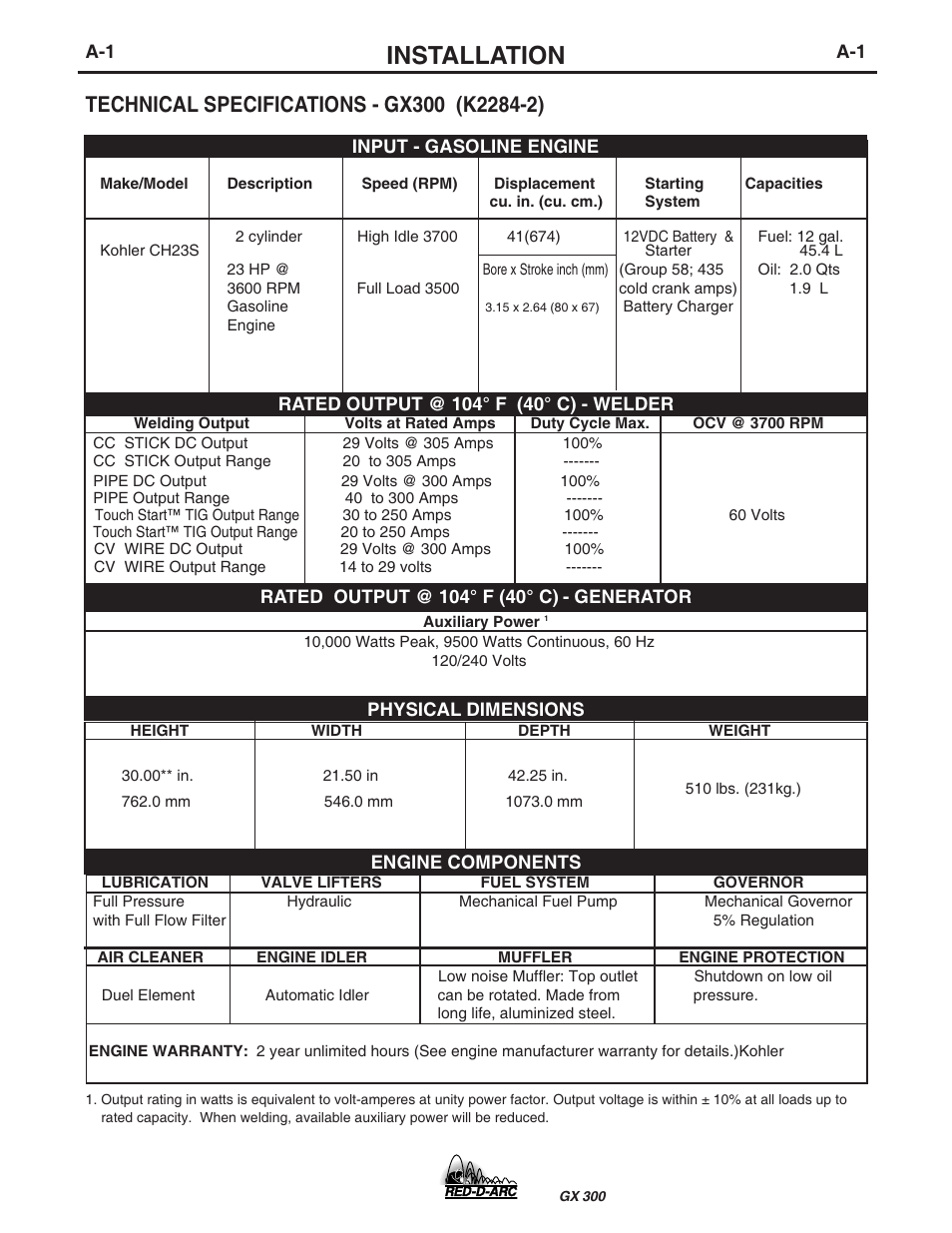 Installation | Lincoln Electric IM930 RED-D-ARC GX300 User Manual | Page 9 / 45
