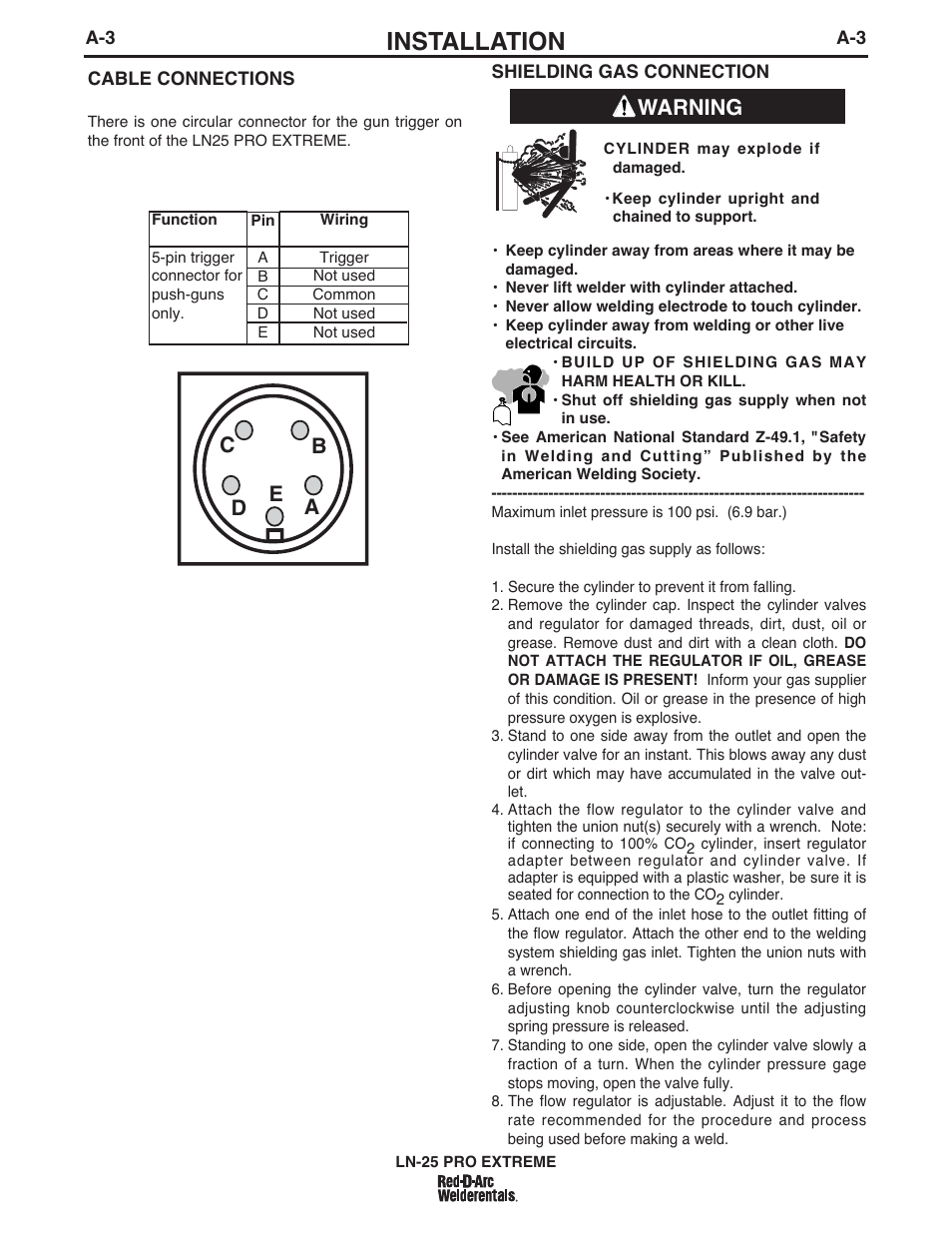 Installation, Warning, Ae c b d | Lincoln Electric IM939 RED-D-ARC LN-25 PRO EXTREME User Manual | Page 10 / 42