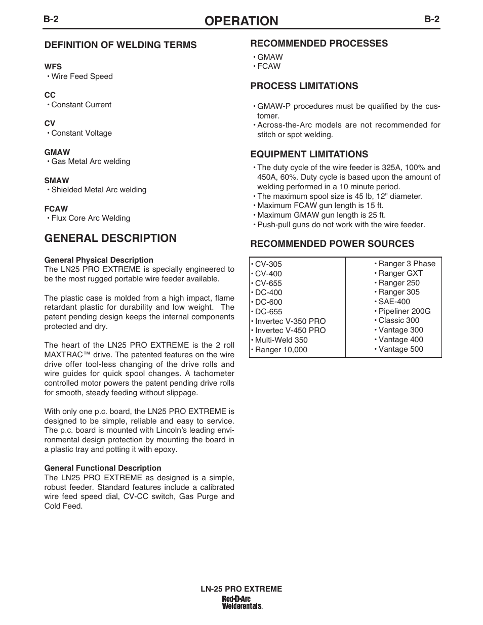 Operation, General description | Lincoln Electric IM939 RED-D-ARC LN-25 PRO EXTREME User Manual | Page 17 / 42