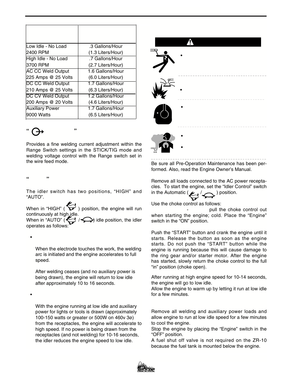 Operation, Warning | Lincoln Electric IM684 RED-D-ARC ZR-10 User Manual | Page 15 / 33