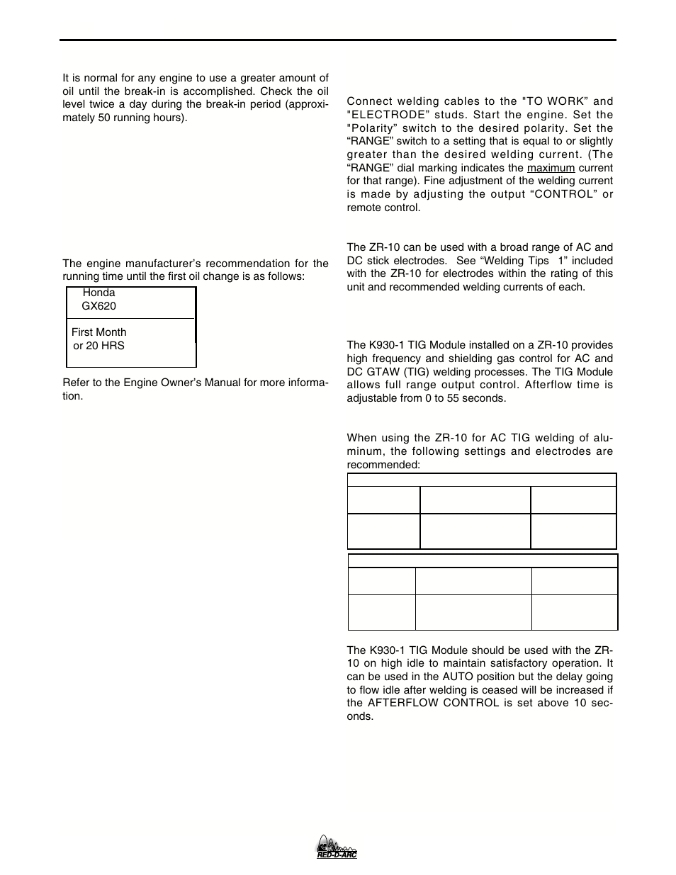 Operation, Welding process, Stick (constant current) welding | Tig (constant current) welding | Lincoln Electric IM684 RED-D-ARC ZR-10 User Manual | Page 16 / 33