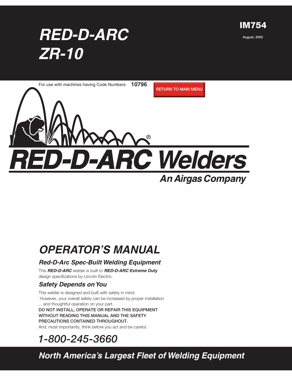 Lincoln Electric IM754 RED-D-ARC ZR-10 User Manual | 34 pages