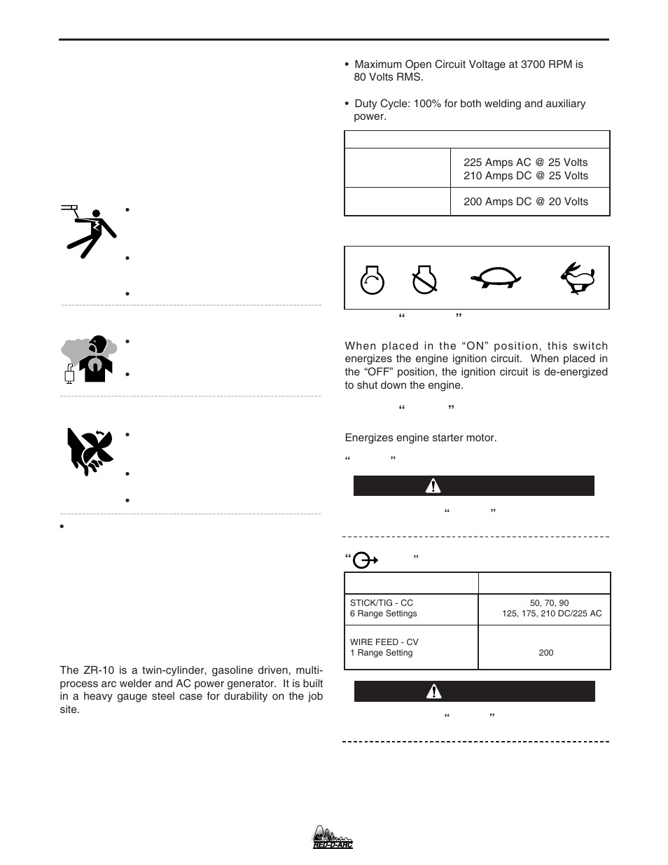 Operation, Caution, Safety precautions | Lincoln Electric IM754 RED-D-ARC ZR-10 User Manual | Page 14 / 34