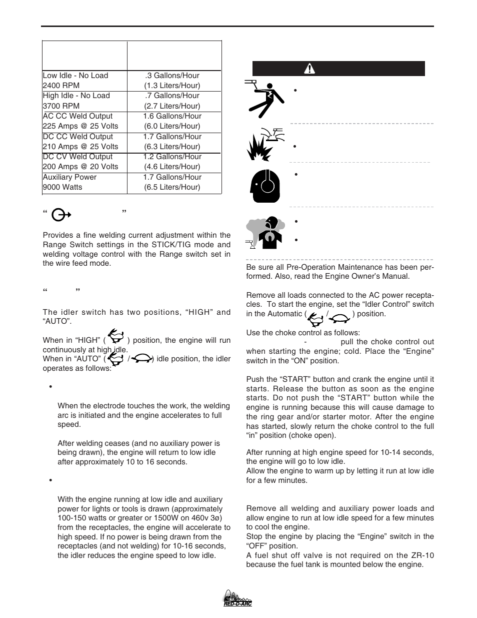 Operation, Warning | Lincoln Electric IM754 RED-D-ARC ZR-10 User Manual | Page 15 / 34