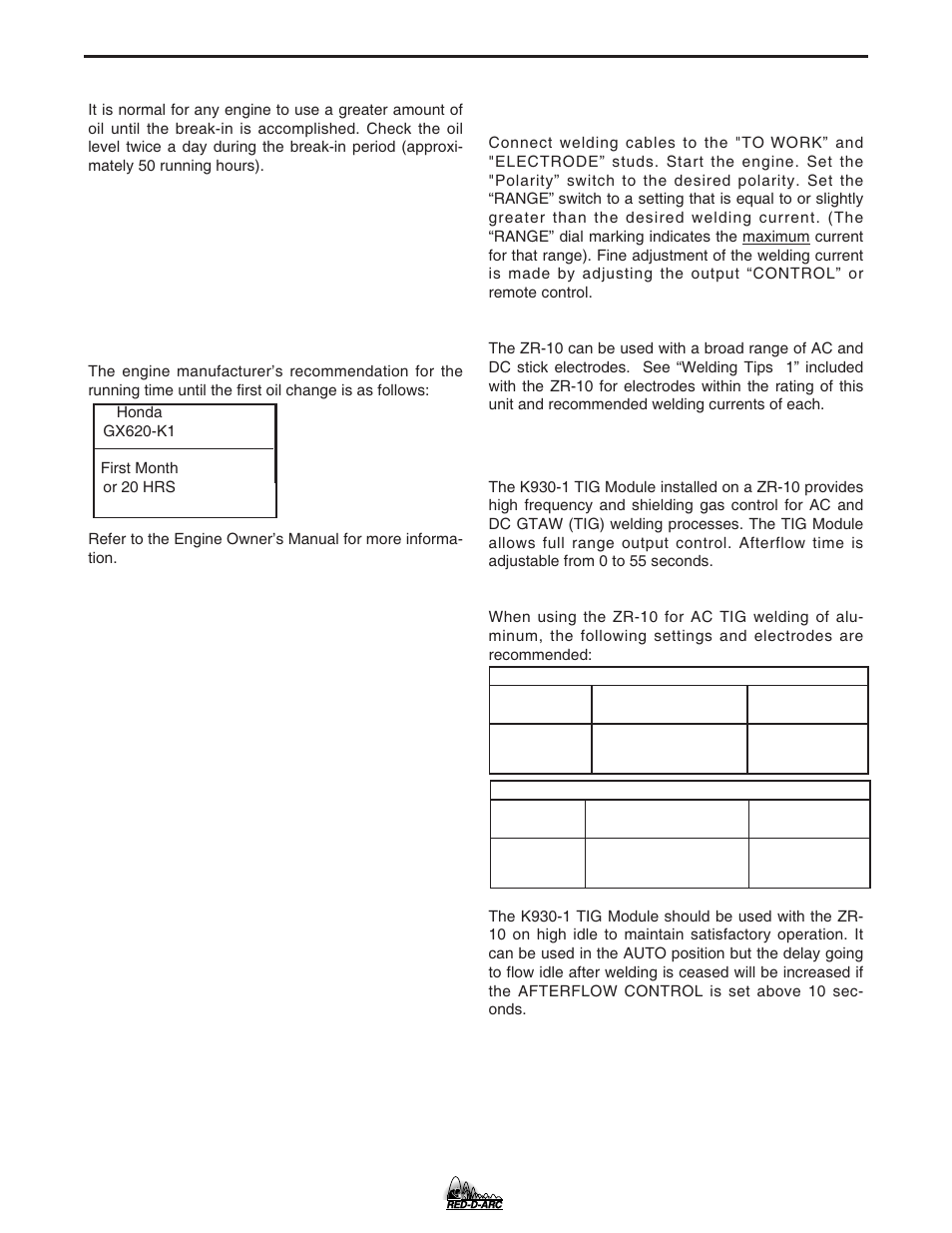 Operation, Welding process, Stick (constant current) welding | Tig (constant current) welding | Lincoln Electric IM754 RED-D-ARC ZR-10 User Manual | Page 16 / 34
