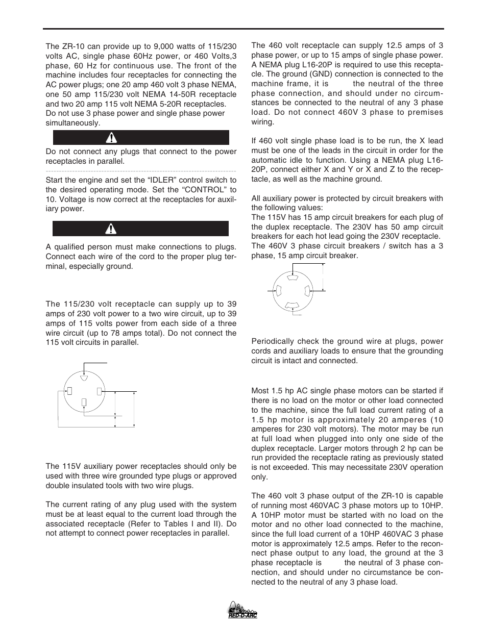 Operation, Warning caution, Motor starting | Auxiliary power | Lincoln Electric IM754 RED-D-ARC ZR-10 User Manual | Page 18 / 34