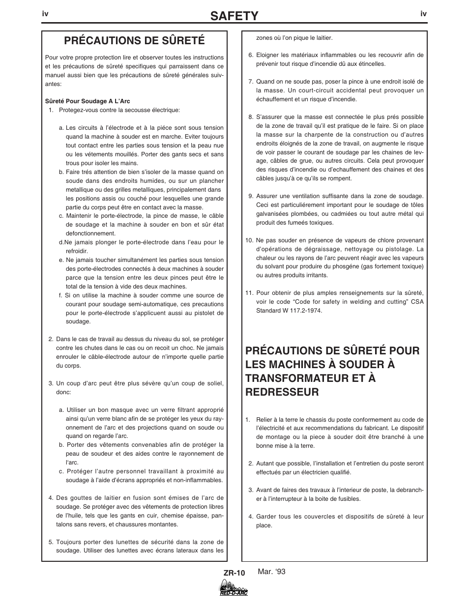 Safety, Précautions de sûreté | Lincoln Electric IM754 RED-D-ARC ZR-10 User Manual | Page 5 / 34