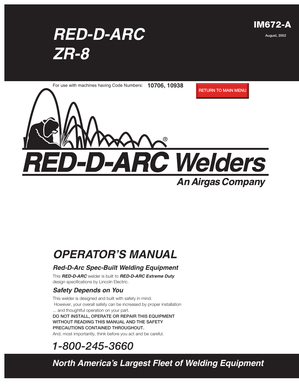 Lincoln Electric IM672 RED-D-ARC ZR-8 User Manual | 37 pages