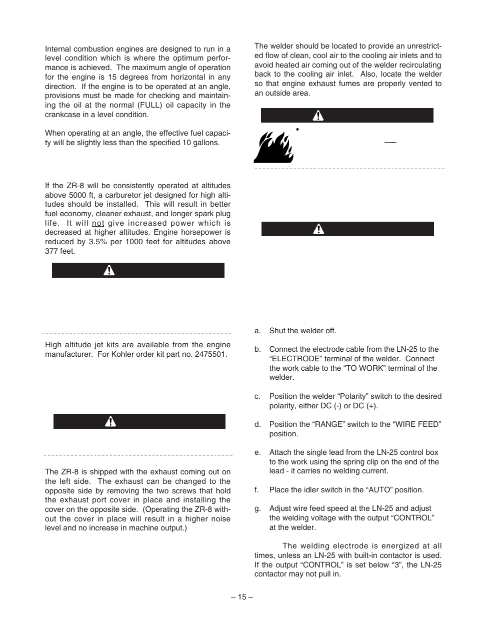 Caution warning, Warning | Lincoln Electric IM672 RED-D-ARC ZR-8 User Manual | Page 16 / 37