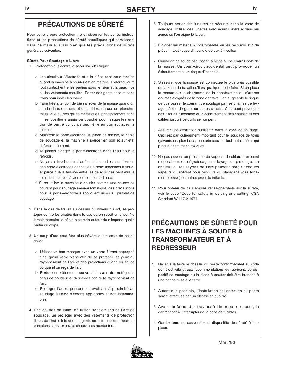 Safety, Précautions de sûreté | Lincoln Electric IM672 RED-D-ARC ZR-8 User Manual | Page 5 / 37