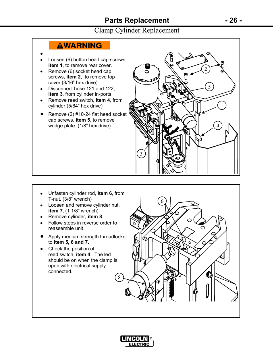 Parts replacement - 26, Clamp cylinder replacement | Lincoln Electric IM866 POWER REAM User Manual | Page 26 / 36