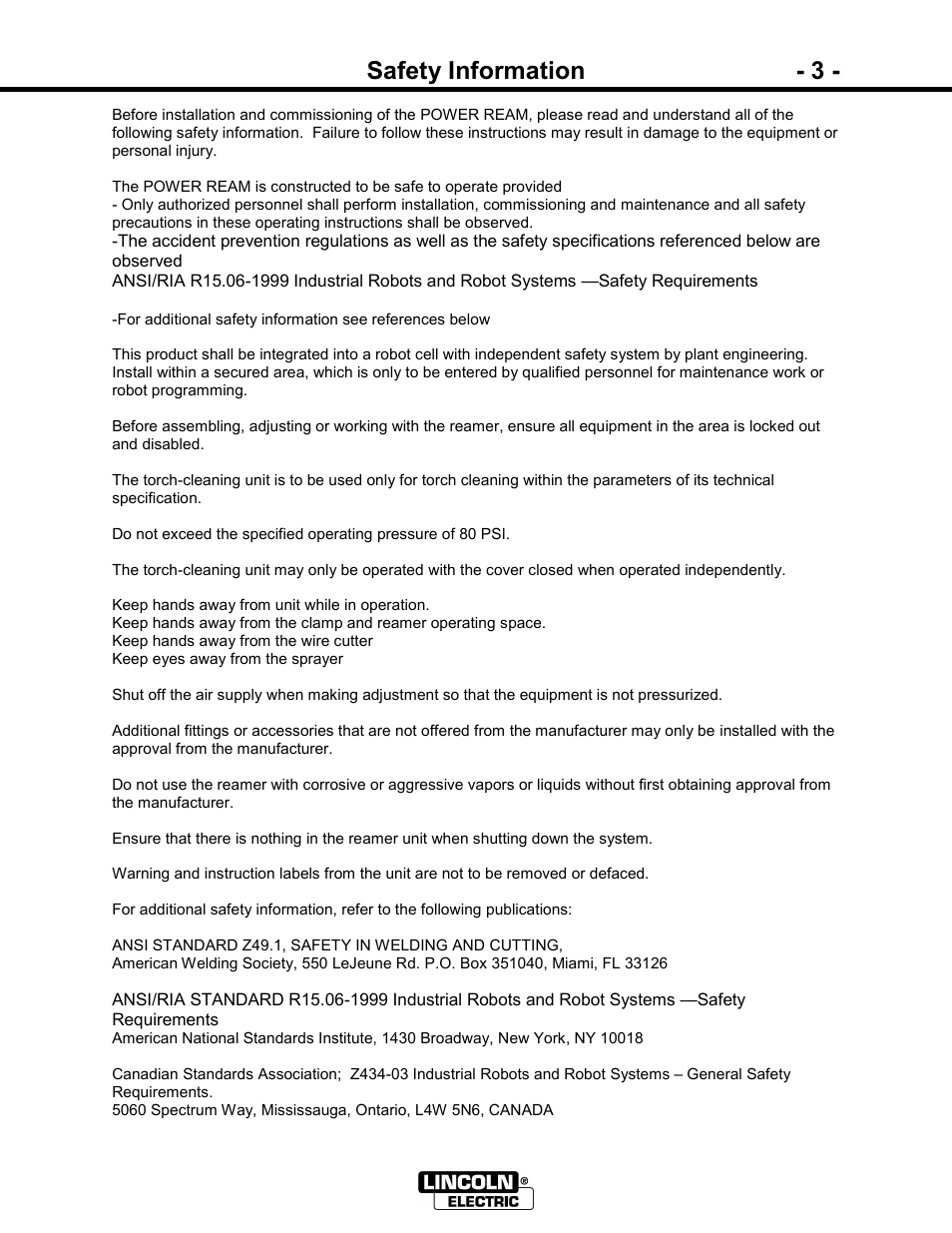 Safety information - 3 | Lincoln Electric IM866 POWER REAM User Manual | Page 3 / 36