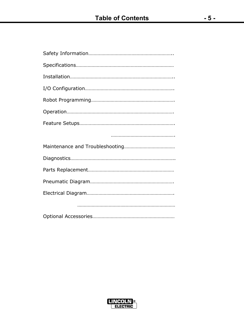 Table of contents - 5 | Lincoln Electric IM866 POWER REAM User Manual | Page 5 / 36