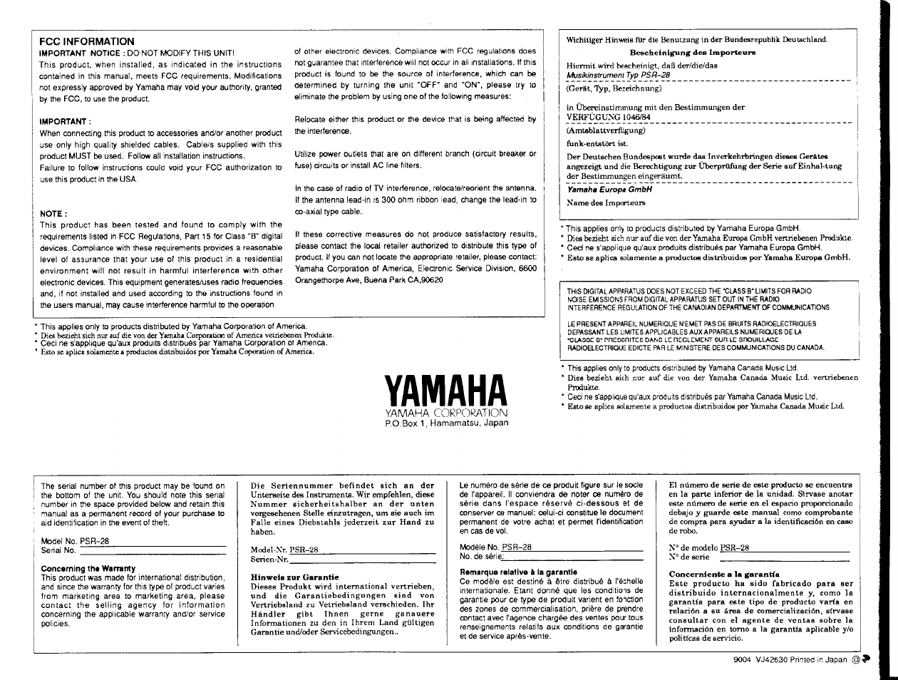 Yamaha | Yamaha PSR-28 User Manual | Page 36 / 36