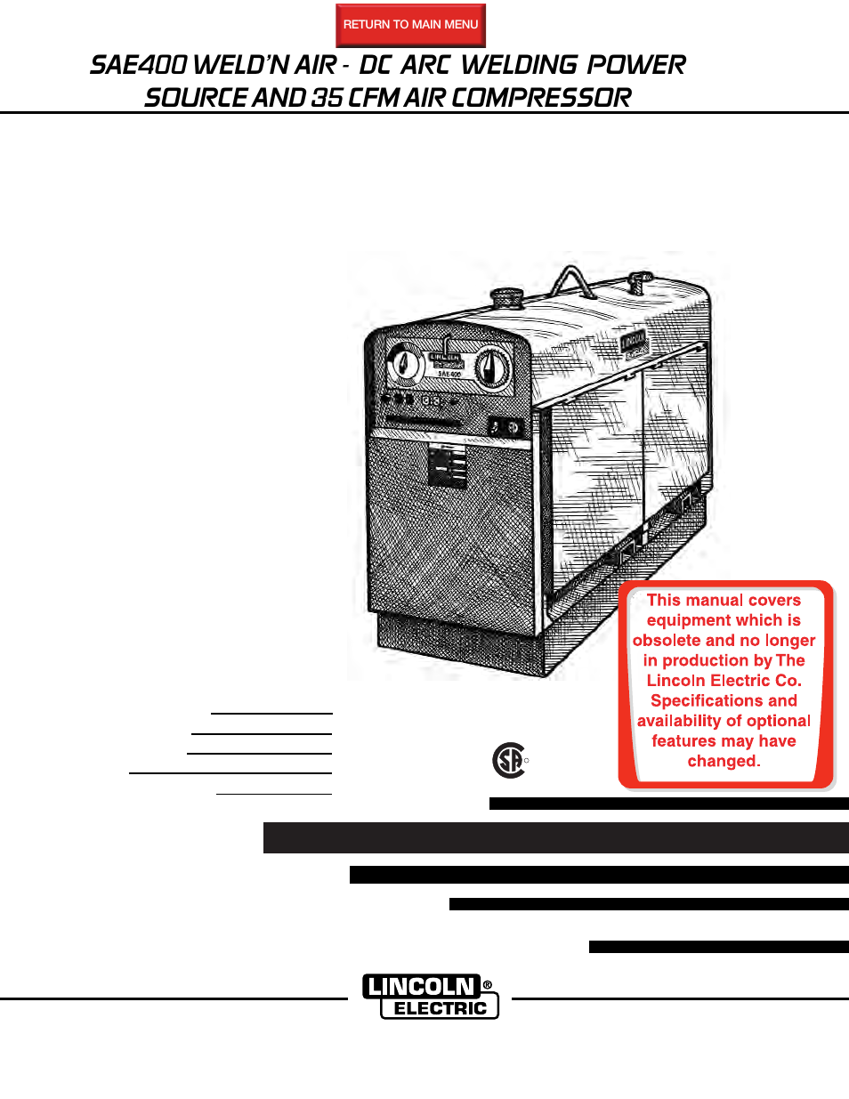 Lincoln Electric IM581 SAE400 User Manual | 34 pages