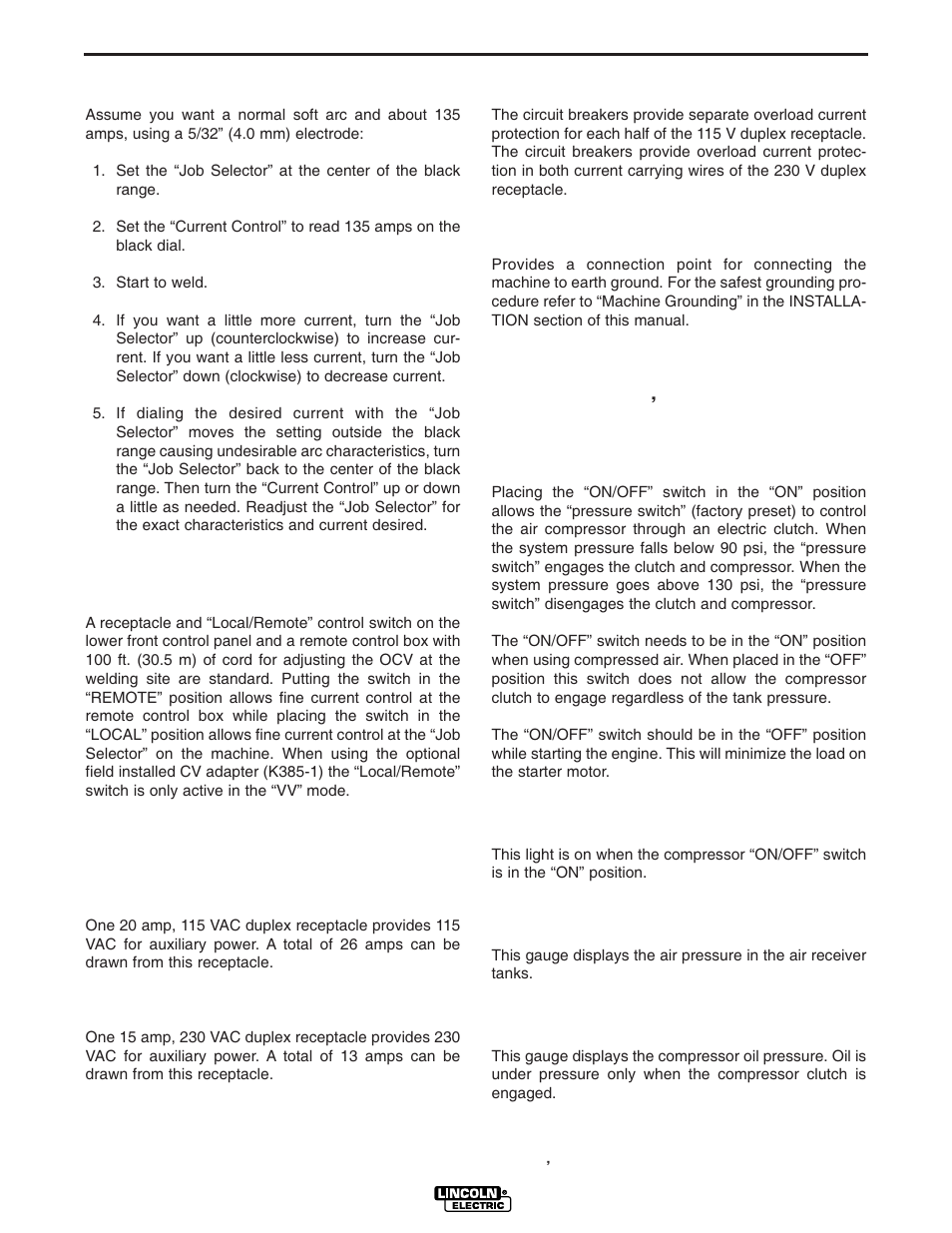 Operation | Lincoln Electric IM640 SAE400 Weld'n Air User Manual | Page 18 / 37