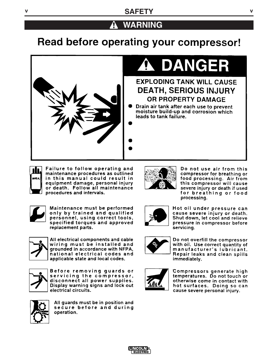 Warning, Safety | Lincoln Electric IM640 SAE400 Weld'n Air User Manual | Page 6 / 37