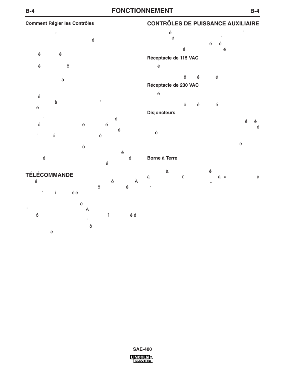 Fonctionnement | Lincoln Electric IM869 SAE400 User Manual | Page 16 / 34