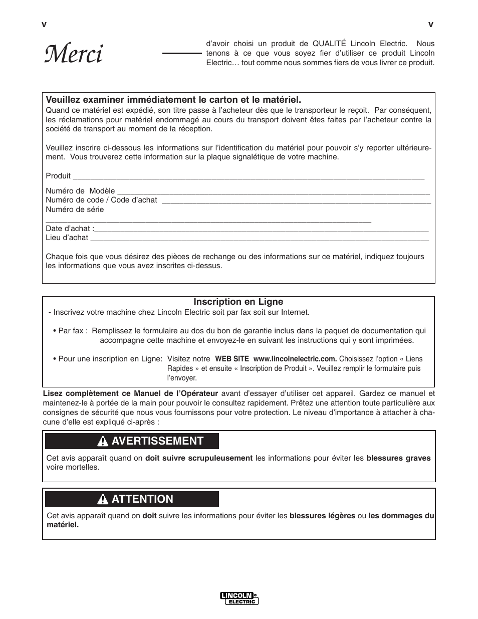 Merci | Lincoln Electric IM869 SAE400 User Manual | Page 6 / 34