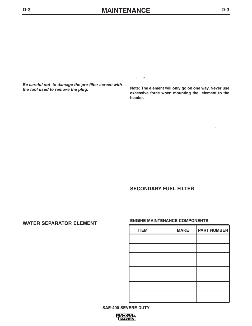 Maintenance | Lincoln Electric IM727 SAE400 SEVERE DUTY User Manual | Page 21 / 33