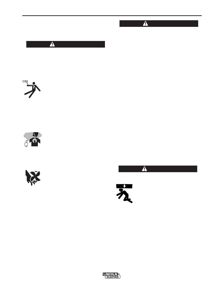 Installation, Safety precautions, Location/ventilation | Warning, Warning caution | Lincoln Electric IM988 SAE500 User Manual | Page 9 / 34