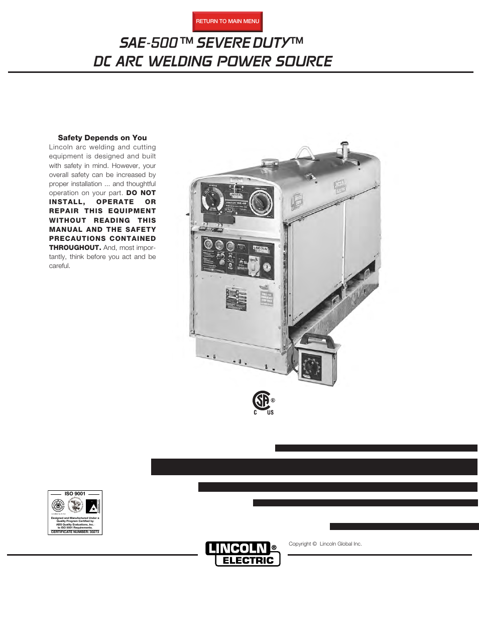 Lincoln Electric IM968 SAE-500 SEVERE DUTY User Manual | 31 pages