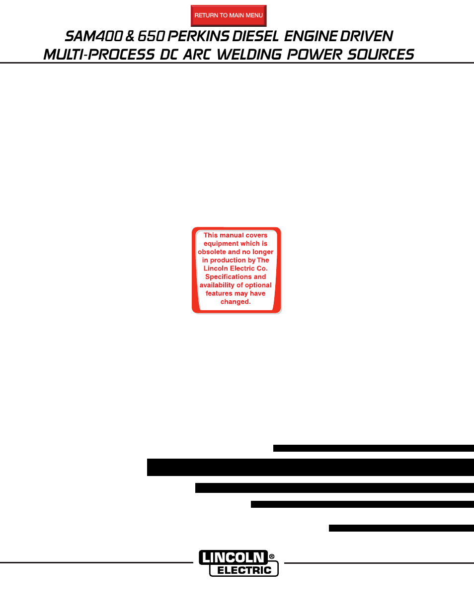 Lincoln Electric IM568 SAM-400 PERKINS DIESEL User Manual | 40 pages
