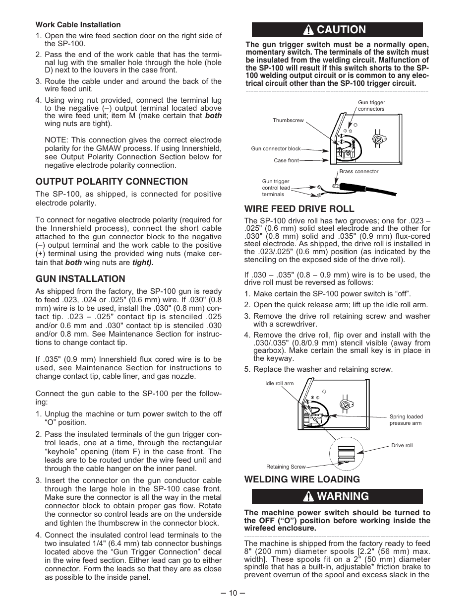 Caution, Warning | Lincoln Electric IM366 SP-100 User Manual | Page 10 / 31