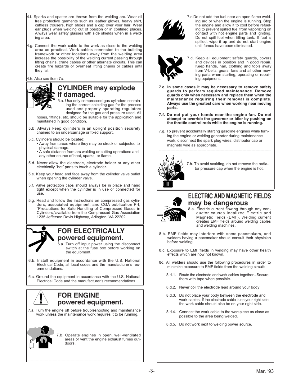 For engine powered equipment, For electrically powered equipment, Cylinder may explode if damaged | Electric and magnetic fields may be dangerous | Lincoln Electric IM366 SP-100 User Manual | Page 3 / 31