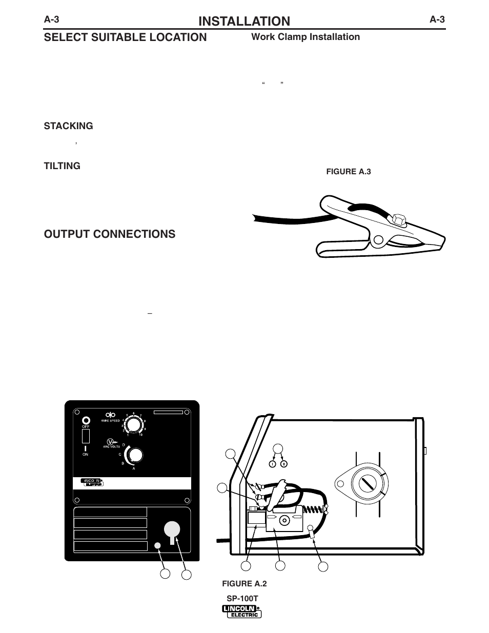 Installation, Select suitable location, Output connections | Sp-100t | Lincoln Electric IM811 SP-100T User Manual | Page 10 / 35