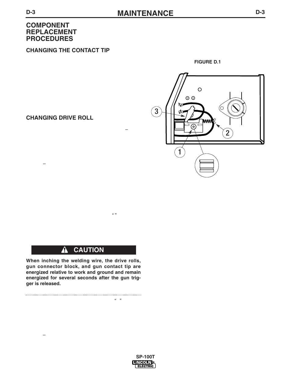 Maintenance, Component replacement procedures, Caution | Lincoln Electric IM811 SP-100T User Manual | Page 25 / 35