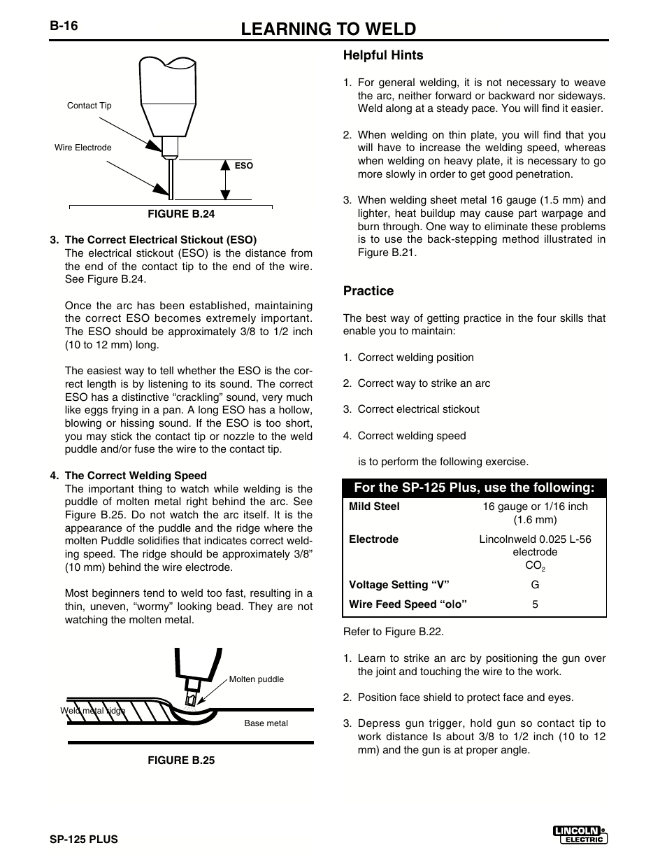 Learning to weld | Lincoln Electric IM536 SP-125 Plus User Manual | Page 30 / 51