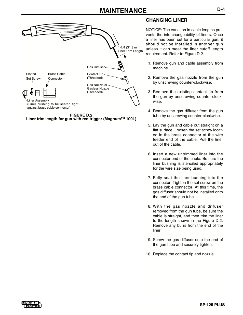 Maintenance | Lincoln Electric IM536 SP-125 Plus User Manual | Page 39 / 51