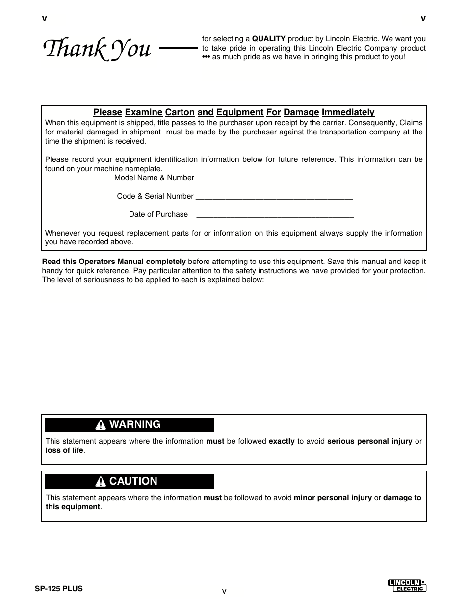 Lincoln Electric IM536 SP-125 Plus User Manual | Page 6 / 51