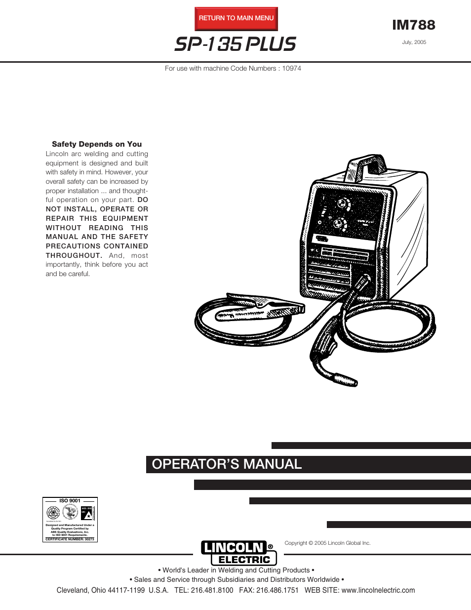 Lincoln Electric IM788 SP-135 Plus User Manual | 35 pages