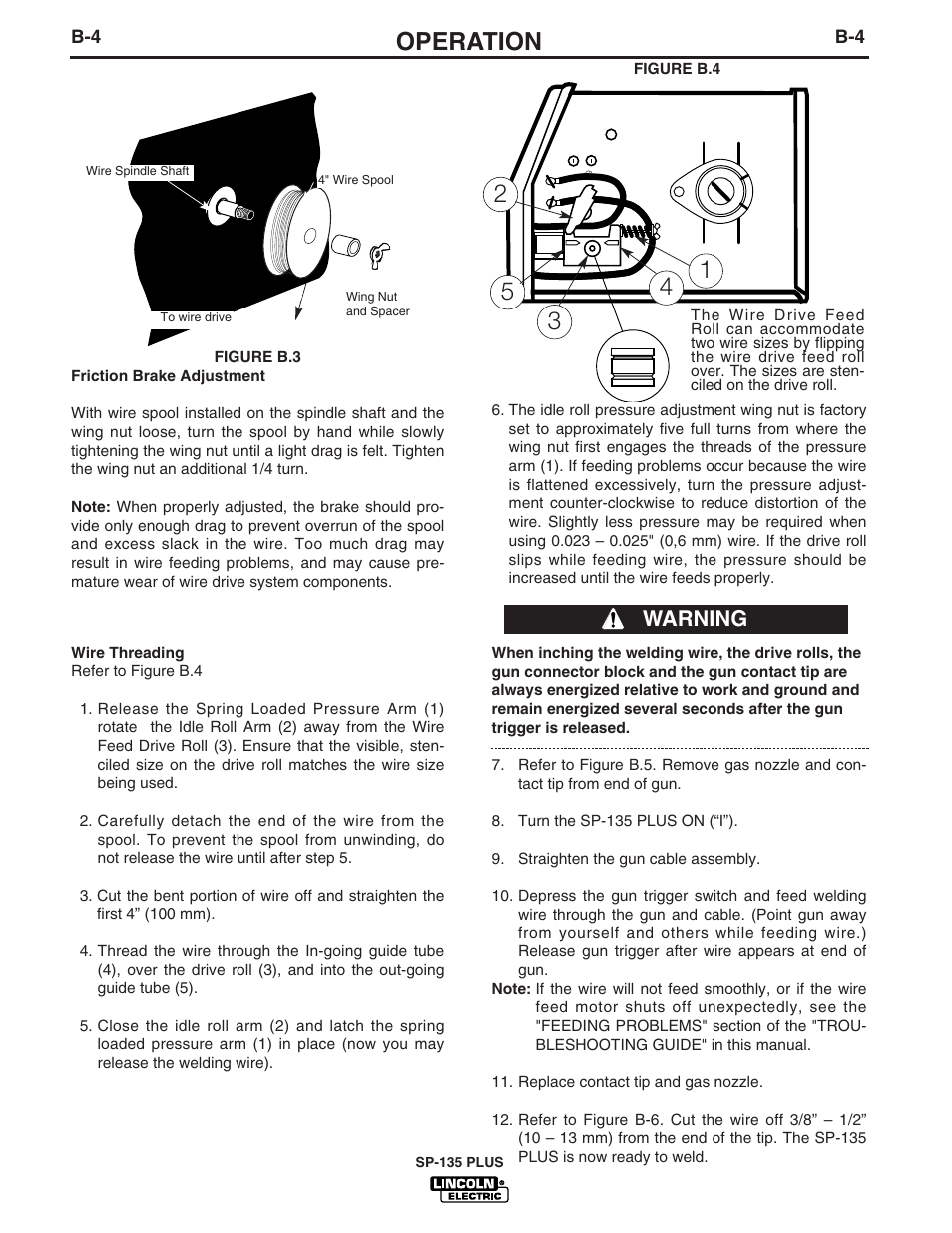 Operation, Warning | Lincoln Electric IM788 SP-135 Plus User Manual | Page 17 / 35