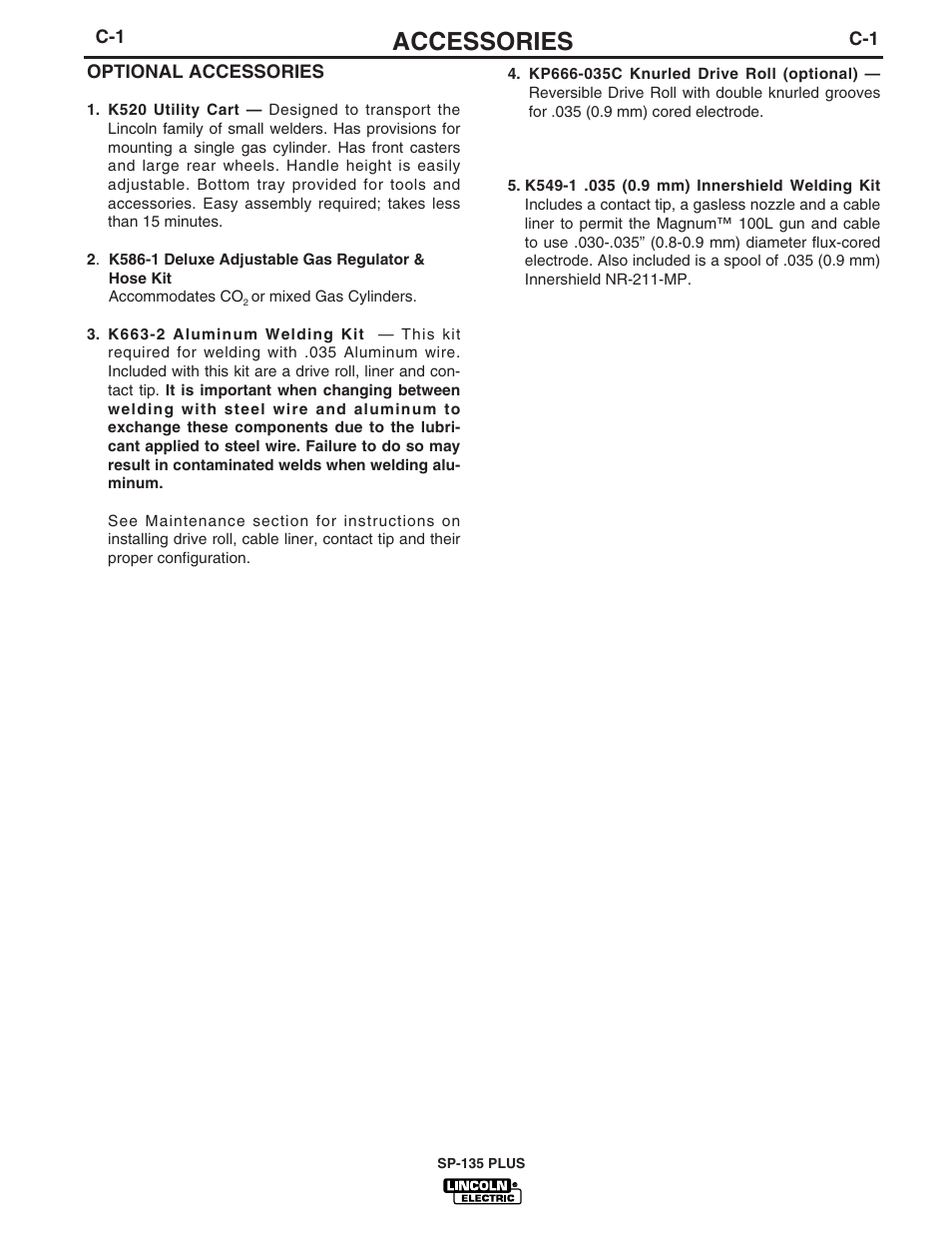 Accessories | Lincoln Electric IM788 SP-135 Plus User Manual | Page 22 / 35