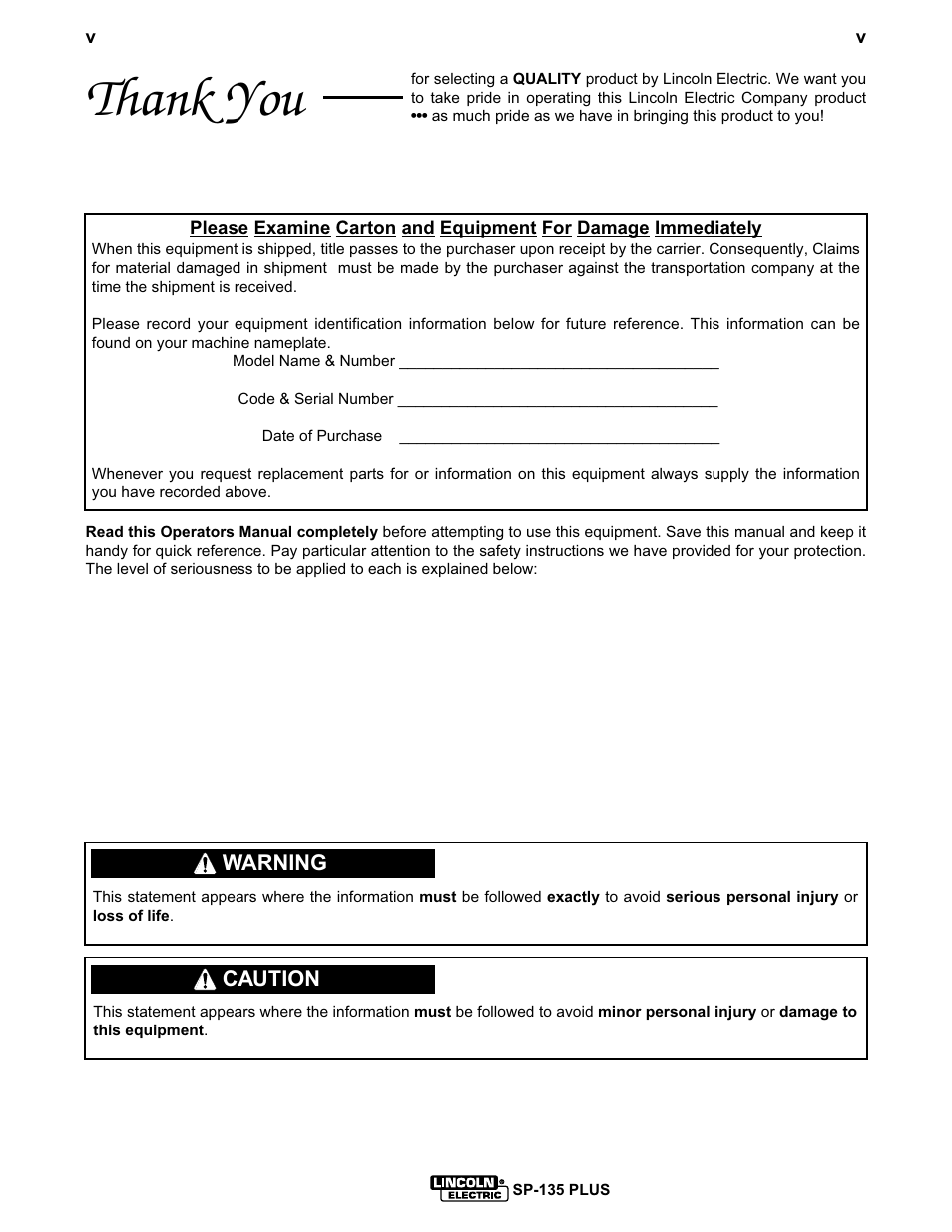 Lincoln Electric IM725 SP-135 Plus User Manual | Page 6 / 48