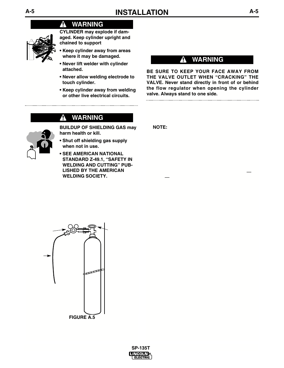 Installation, Warning | Lincoln Electric IM724 SP-135T User Manual | Page 12 / 45