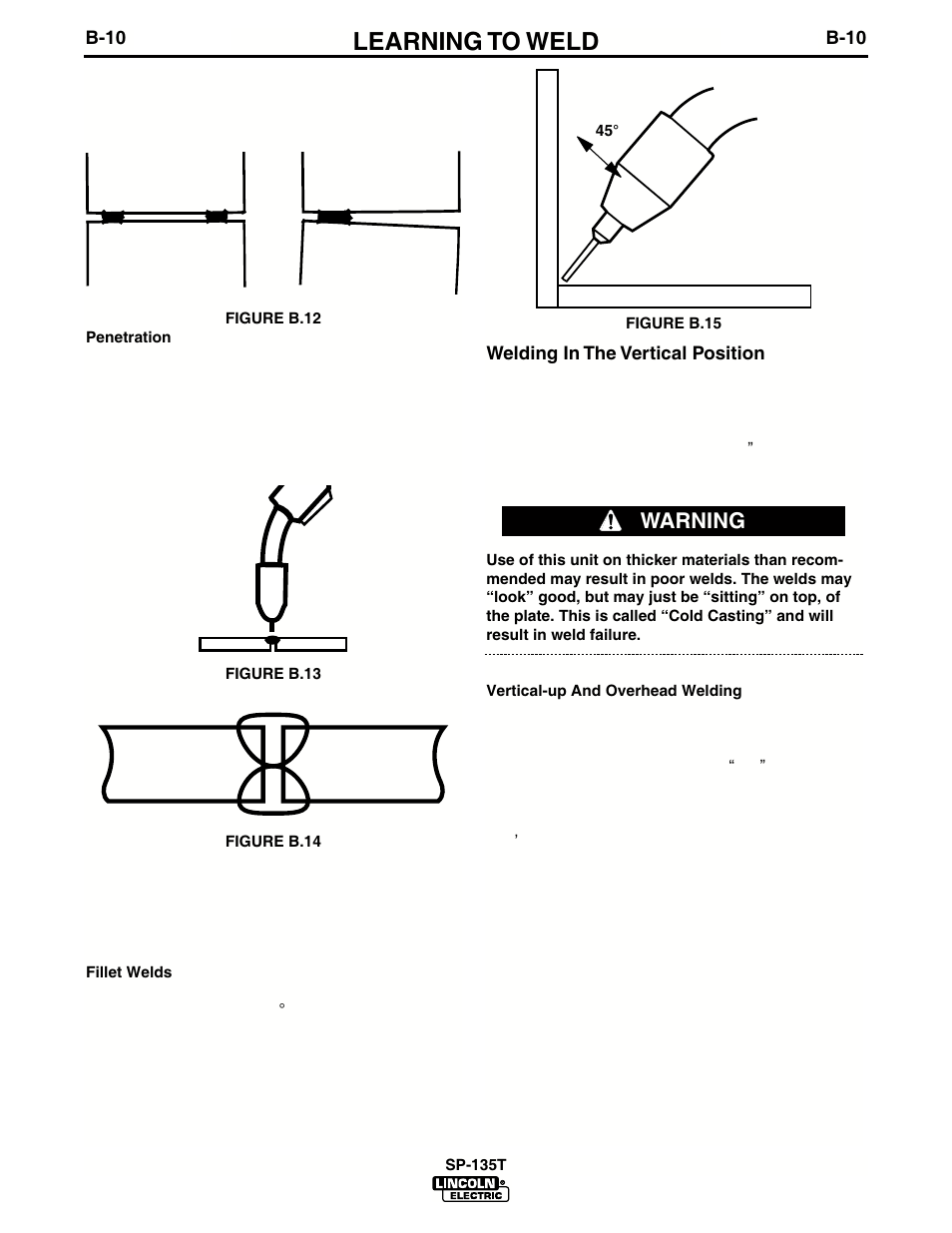 Learning to weld, Warning | Lincoln Electric IM724 SP-135T User Manual | Page 23 / 45
