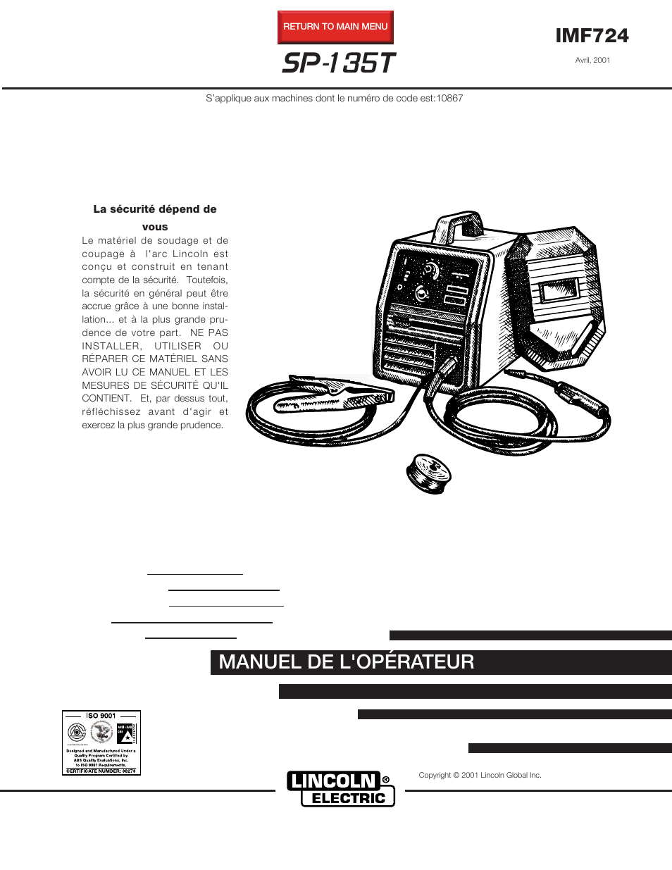 Lincoln Electric IM724 SP-135T User Manual | 48 pages