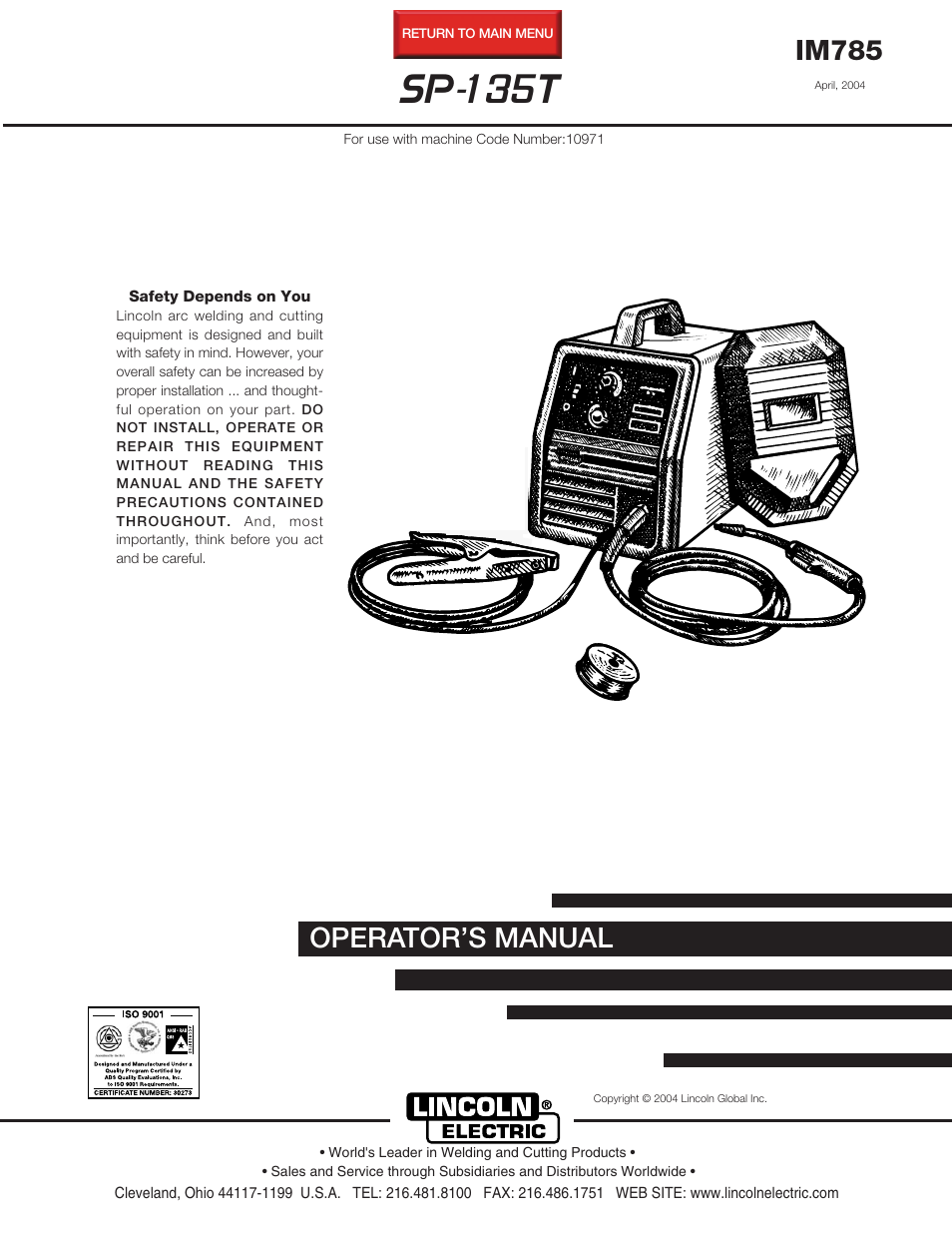 Lincoln Electric IM785 SP-135T User Manual | 36 pages