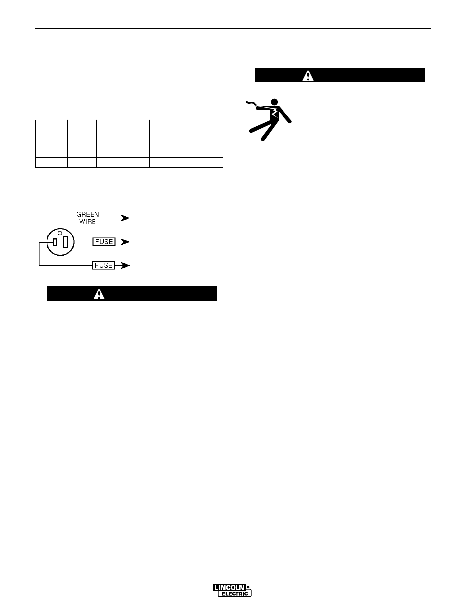 Installation, Warning, Electrical input connection for rated output | 230 volt input connection, 208 volt input connection, Line cord connection | Lincoln Electric IM537 SP-170T User Manual | Page 13 / 47